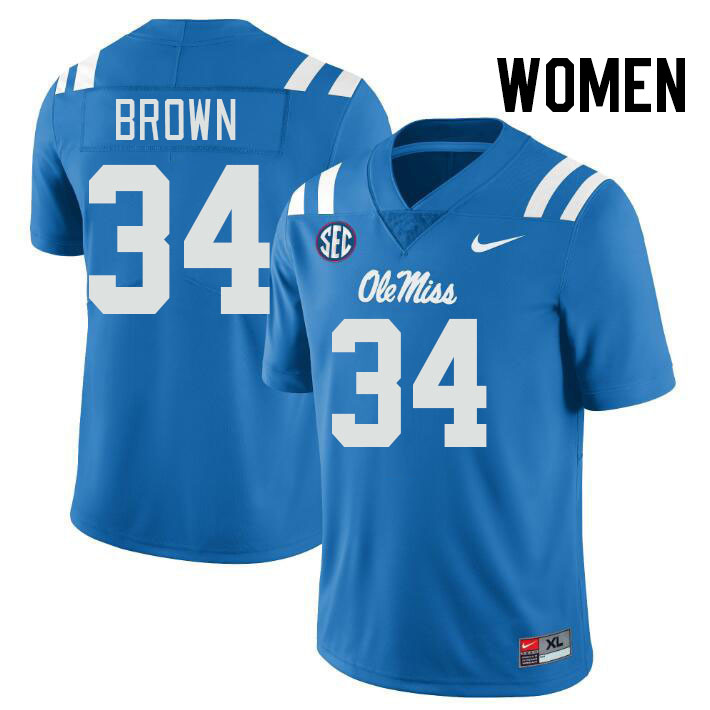 Women #34 Cooper Brown Ole Miss Rebels College Football Jerseys Stitched-Power Blue